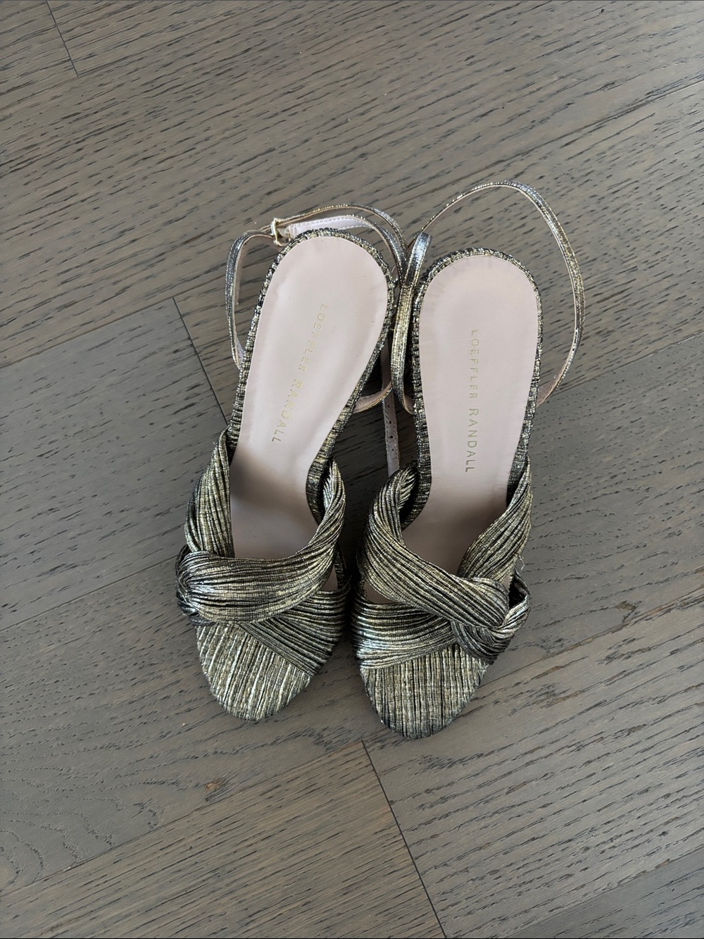 Loeffler Randall Gold Metallic Twisted Slingback Heels